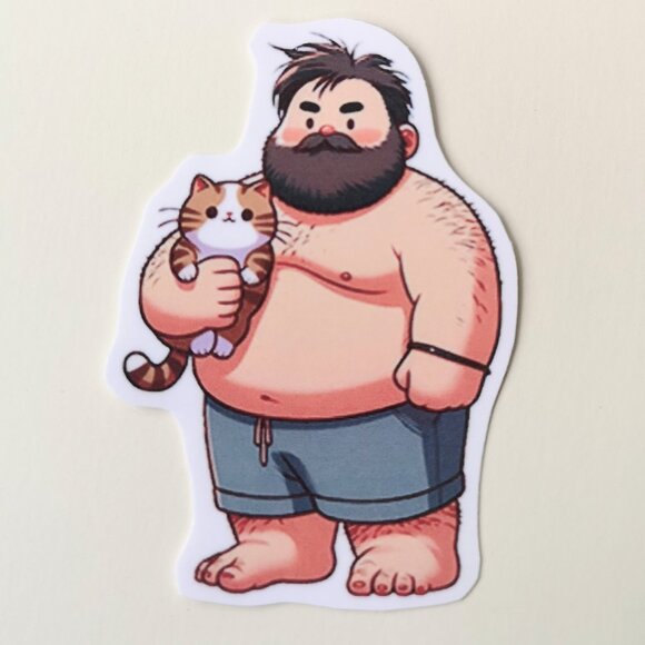 Lot of 7 Men Bear Dad Bod Holding Cats Stickers Cute Gay LGBT - Picture 4 of 8